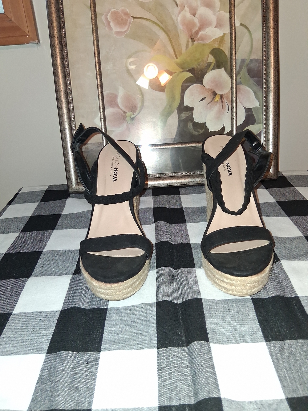 Sonoma Black Braided Espadrille Wedge Sandals with Ankle Strap